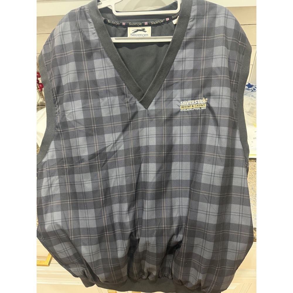 slazenger xl‎ plaid golf vest with silverstar casino embroidery